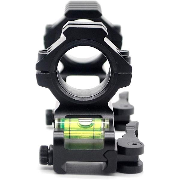 Tactical Scope Mount med Picatinny toppe og boble niveau i 1 stk 2&quot; Offset Qr/qd til Weaver/picatinny skinner Montering til 30 mm og 25 mm ring
