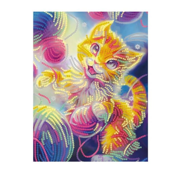 Guld katt diamond painting (rund diamant 30*40 cm)