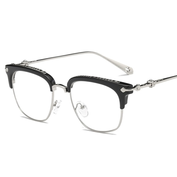 Platt spegel mode glasögon bågar män och kvinnor tidvatten retro metall halvbågar närsynthet glasögon (svarta a