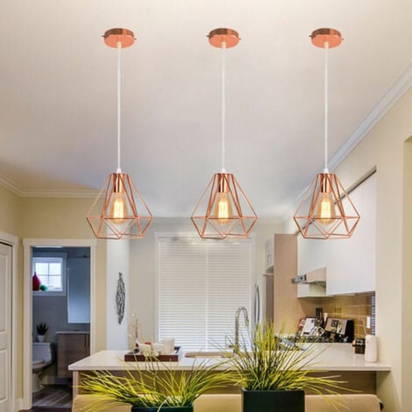 Metall diamantform anheng lysekrone Moderne E27 taklampe for soverom Stue Bar Rose - Rose Gold