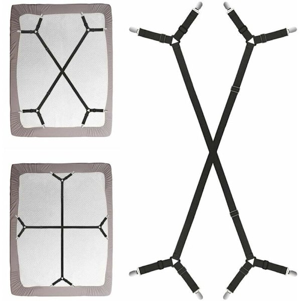 Svart 8 klips justerbar elastisk lakenholder elastisk spenne forlenget med sengedekselsklemme,