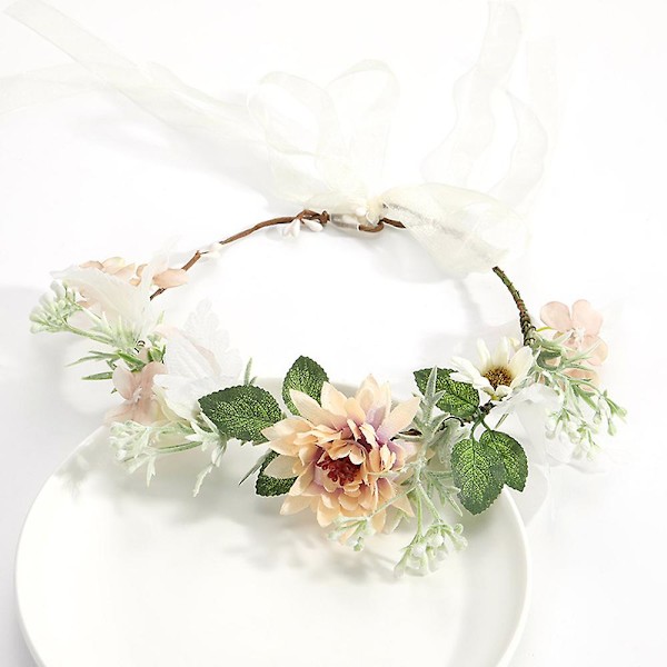 Blomkrans Blommig Garland Pannband Blomma Headpiece För Festival Bröllop 58397