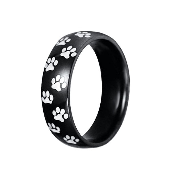 Mænd Kvinder Cute Animal Paw Print Titanium Stål Finger Ring Smykker Fødselsdagsgave Black US 11