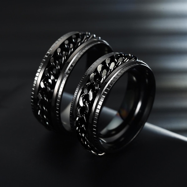 Män Ring Enkel Högpolerad Mode Smycken Roterande Kedja Inlagd Finger Ring För Fest Silver US 10
