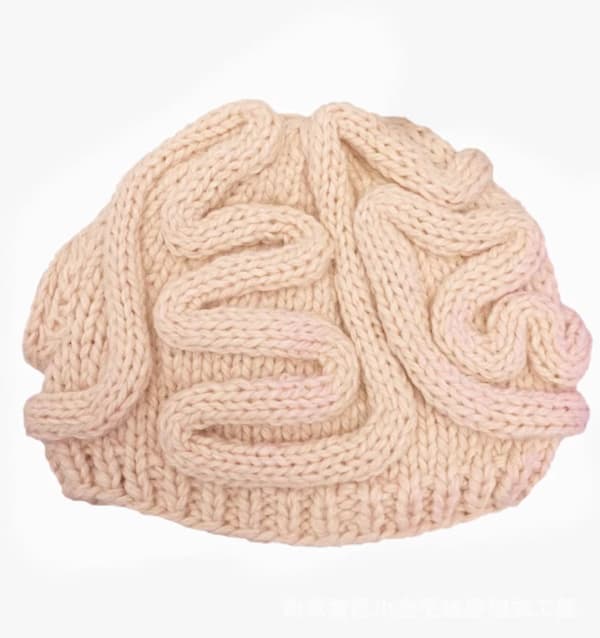 Håndstrikket uldhue - Beige