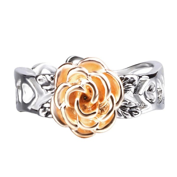 Elegant Two Tone Women Rose Flower Hollow Band Finger Ring Bröllop Smycken Gift US 7