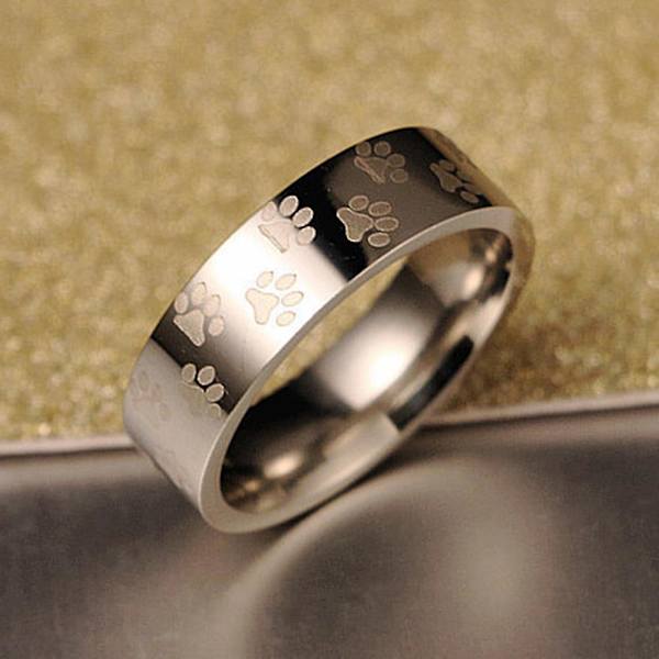 Män Kvinnor söta djur print titan stål fingerring smycken födelsedagspresent Silver US 6