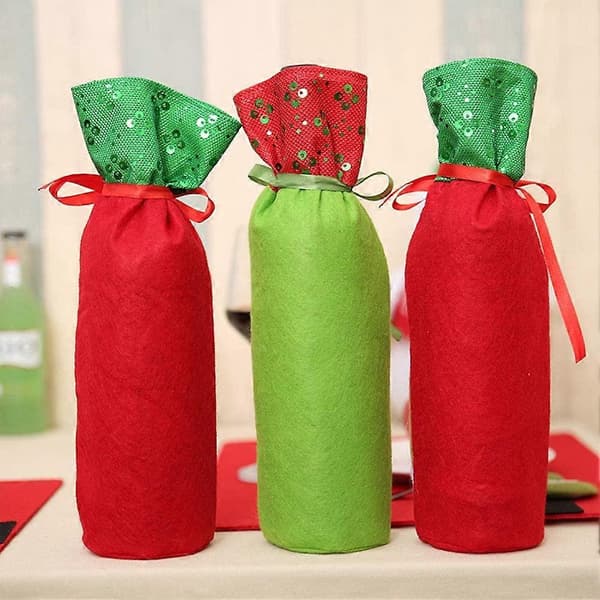 XIANRENGE 3-pack julvinflaskpåsar för presenter Presentpåsar för flaskor Vinflaskskyddspåsar Dragsko Julklappspåsar Presentinslagning