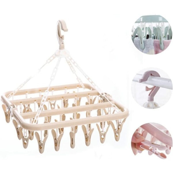 Vindtät 32 clips hopfällbar plaggställ i plast (beige),
