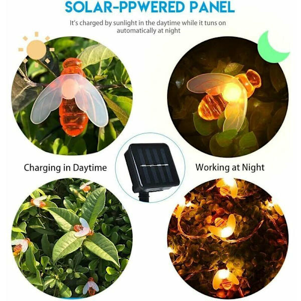 Varma färger Solar String Lights, 6,5 m Solar Powered 30 LED String Lights Vattentäta Dekorativa Bumblebee Lights, Lämplig för utomhusbruk, bröllop, Landsca