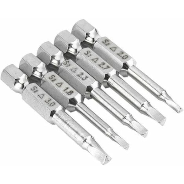 Stykker S2 stål trekantet hode magnetbitsett 1,8 mm, 2 mm, 2,3 mm, 2,7 mm, 3 mm sekskantskaft, 50 mm lengde