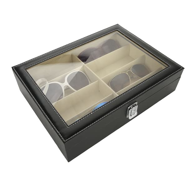 8 rum PU læder solbrille opbevarings display etui organizer boks