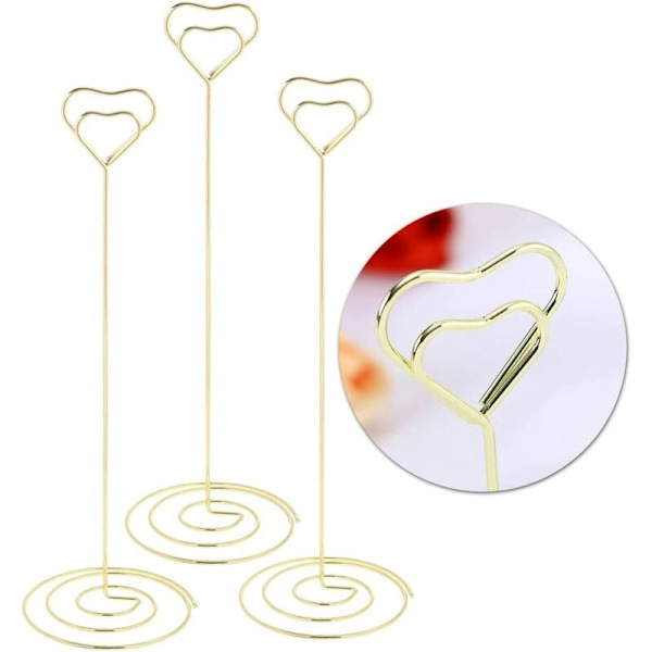 10 stk 220MM Guld Hjerte Form Bordnavn Holder, Bordnummer Visitkort Sticky Notes Foto Menu Holder Bryllupsfest