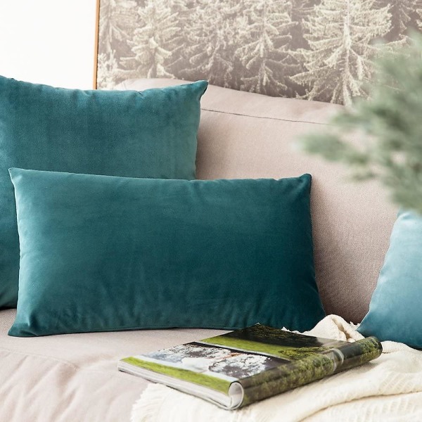 Sæt med 2 dekorative fløjlspudebetræk Sofa Pudebetræk Superblød dekoration Hjem Stue Soveværelse til sofa 45x45cm Mørkeblå