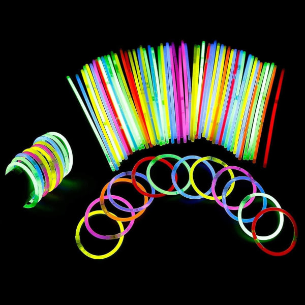 Glow Sticks, 100 Pack 8 Tommer Glow Sticks med stik til armbåndsbolde, lys legetøj til gløde festartikler (blandede farver)