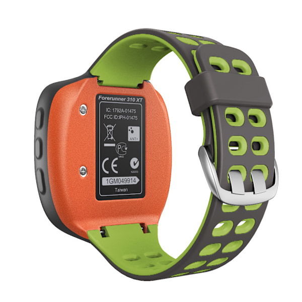 Egnet for Garmin Forerunner 310XT smartwatch-rem to-farget silikon erstatningsarmbånd Gray Green