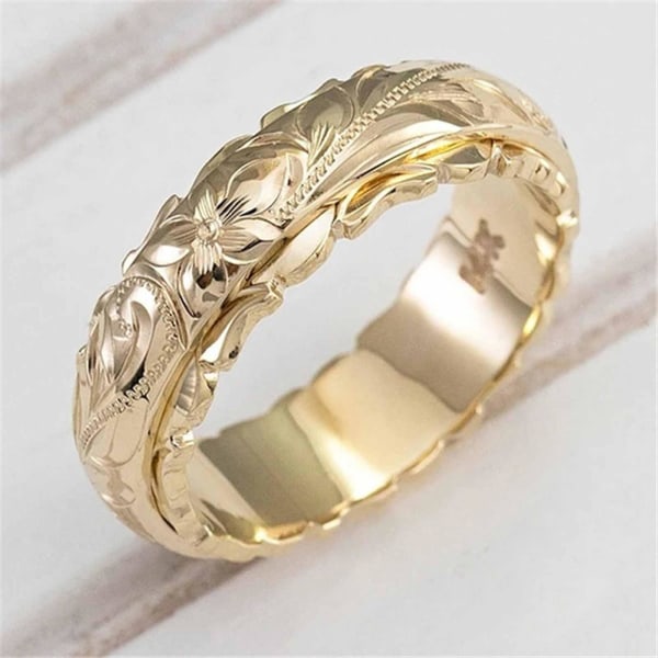 Bryllupsband håndskåret vintage legering kvinner Rose Flower Ring Engasjement Platinum US 7