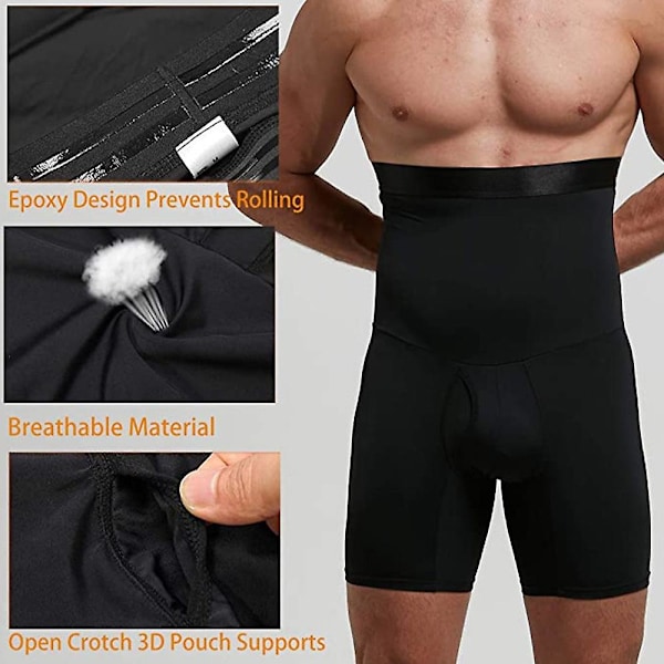 Män Hög midja bantning Mage Boxer Trosor Shapewear Black XL