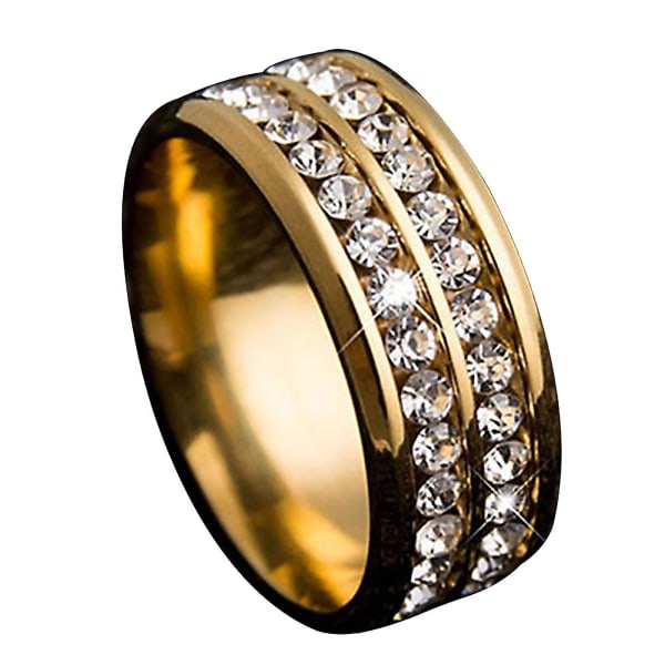 Ring Bred-bredde Fadeless Titanium Stål Doble Rhinestone Unisex smykker til bryllupsfest Golden US 8