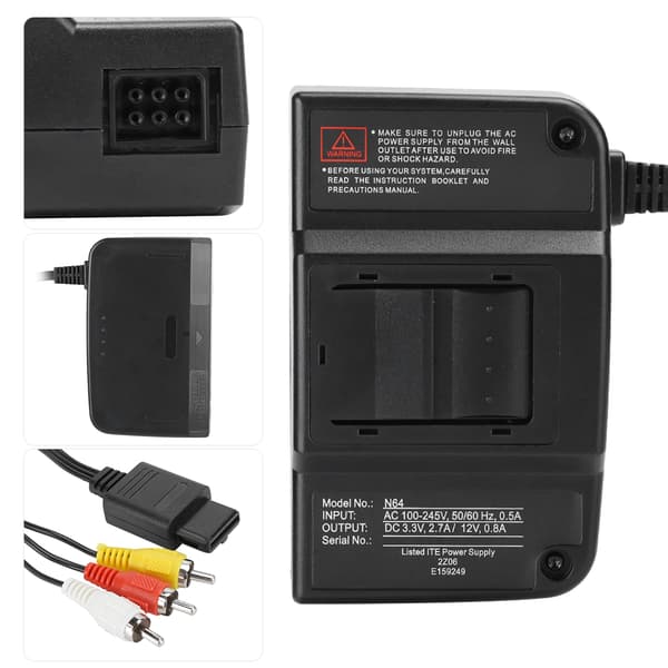 N64 Strömtransformator AC Adapter 100-240V EU för Nintendo AV Videokabel