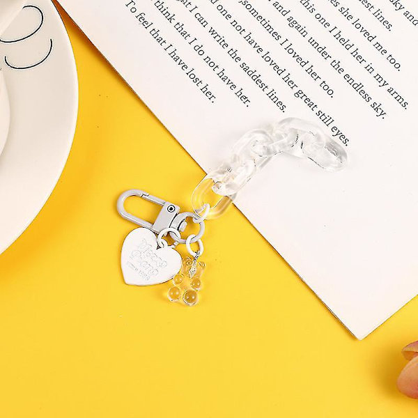 Akryylikarhu avaimenperä riipus sormuksella Love Heart Riippuva avaimenperä sisustus Kirkkaan värinen lahja lapsille White