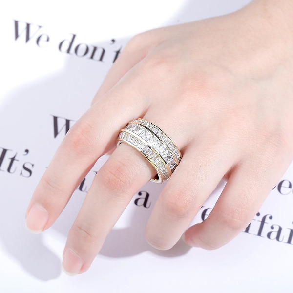 Hip Hop Baguette Zirkon Ringar Koppar Material Ring Guld Silver Färg Iced Out Cubic Zirconia Modesmycken Gold