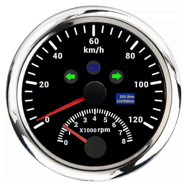2-i-1 85mm Marine GPS Turteller 0-200km/t Speedometer Sølv+svart