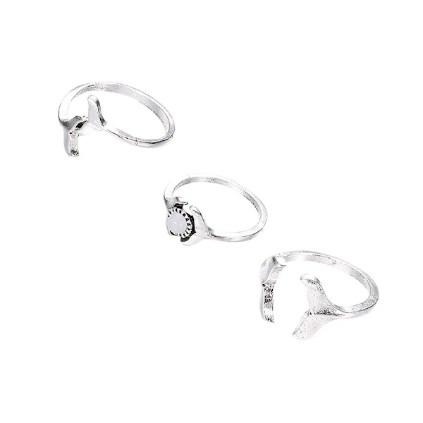 3st/ set Dammode Whale Tail Faux Gemstone Midi Knuckle Finger Ring Smycken