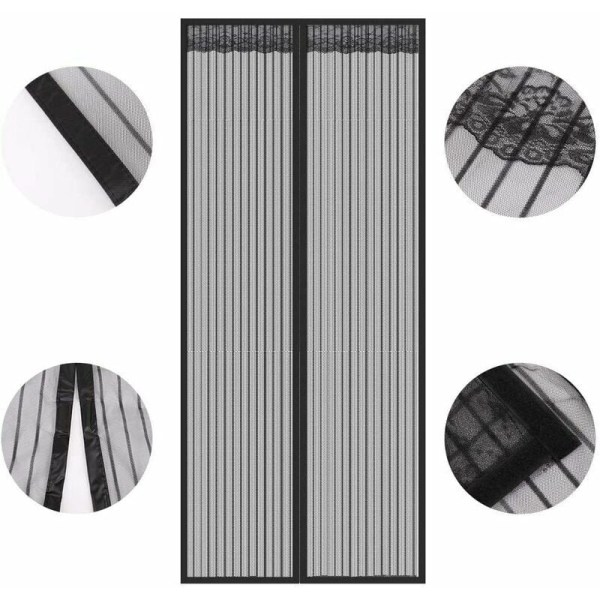 90 x 210 svart stripet sommerskjermvindu, selvlukkende magnetisk skjermdør, ingen boring nødvendig, enkel å installere, P