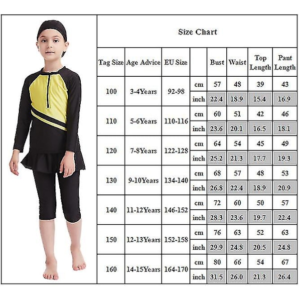 3-15 år flickor simdräkter Islamiska badkläder Burkini 12-13 Years
