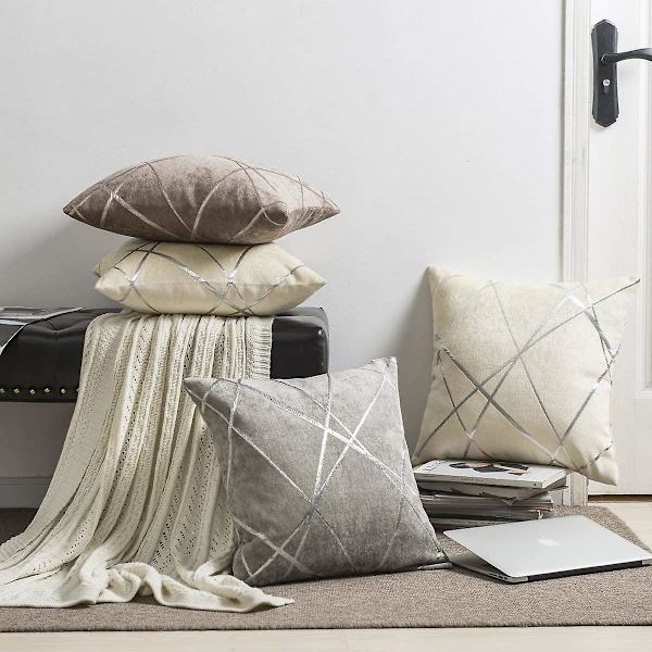 Dekorativ soffa örngott, soffa tjock kudd örngott, fyrkantig grå lyx kuddar 2 set 45*45 cm Tawny