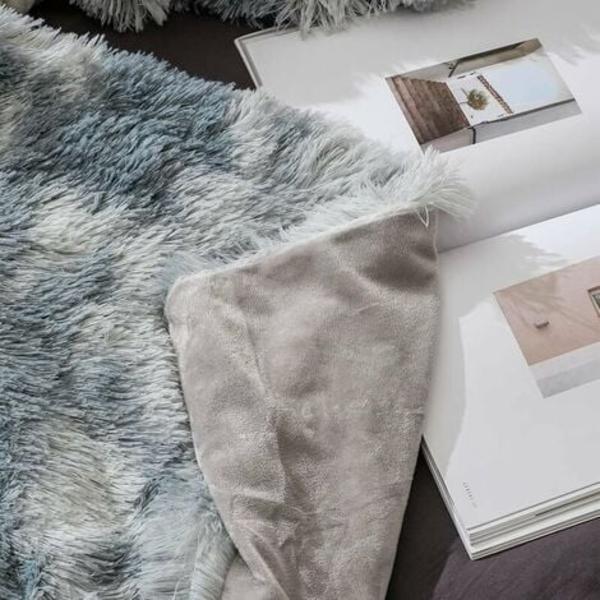 Tæppe, Fluffy Faux Fur Tæppe, Grå Fleece Plaid, Sengetæppe, Blød Plaid, Sofatæppe 130x160cm
