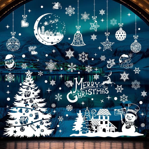 Reusable Christmas Window Stickers 9 Sheets Christmas Decorations Frosted Snowflake Tree Ornament