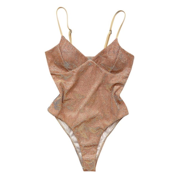 naiset Glitter Shiny Monokini Swimsuit Push Up One Piece Swimwear uimapuku Gold L