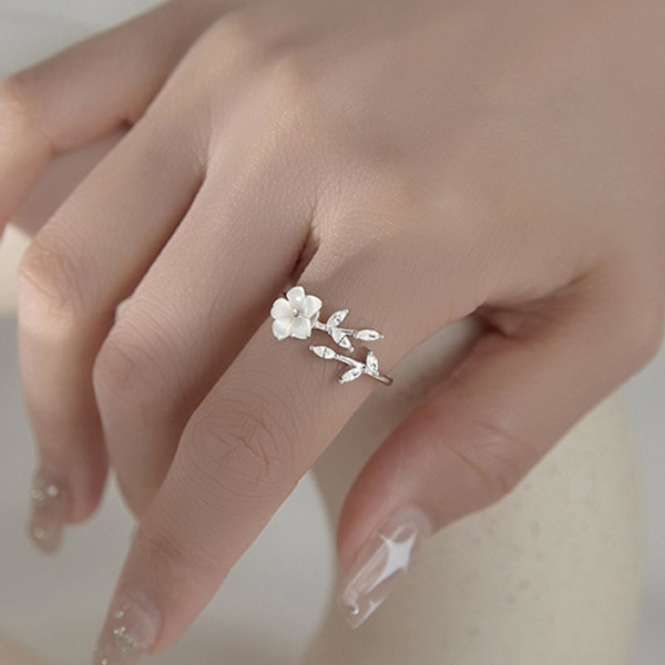 Dam Ring Blommig Leaf Justerbar Öppning Lady Circlet Vigselring