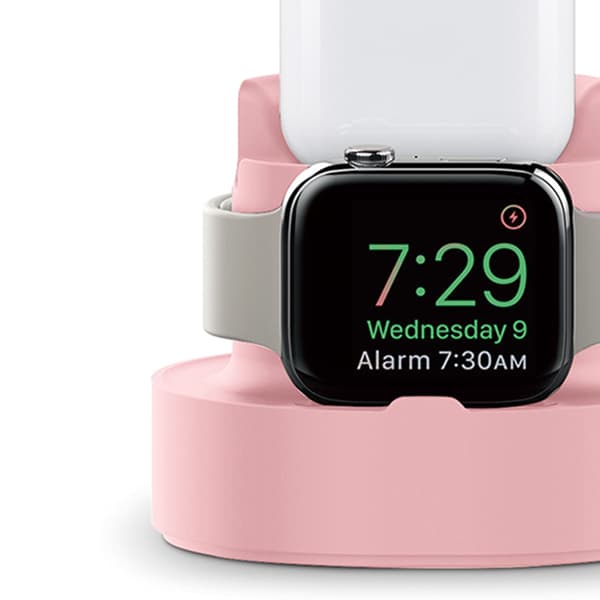 Multifunktionel silikone ladestation til IOS telefon, earbuds og ur, pink