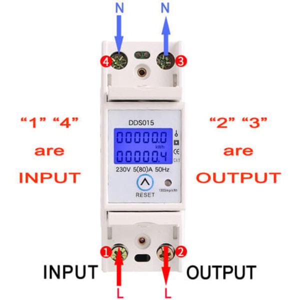 5-80A 230V 50Hz 1-faset el-strømmåler Baggrundsbelysning 1-faset el-strømmåler, DDS015 Din skinnemonteret E