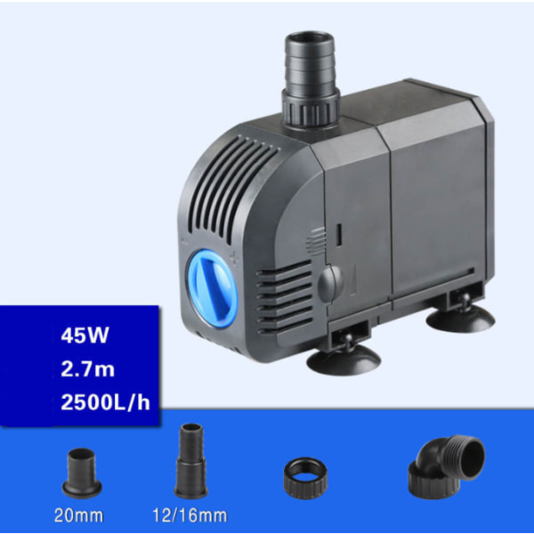 Upotettava vesipumppu, 45W 2500L/H miniakvaariopumppu, suihkulähdepumppu lampia varten, suihkulähde, akvaario, jossa 3 12/16/20mm No