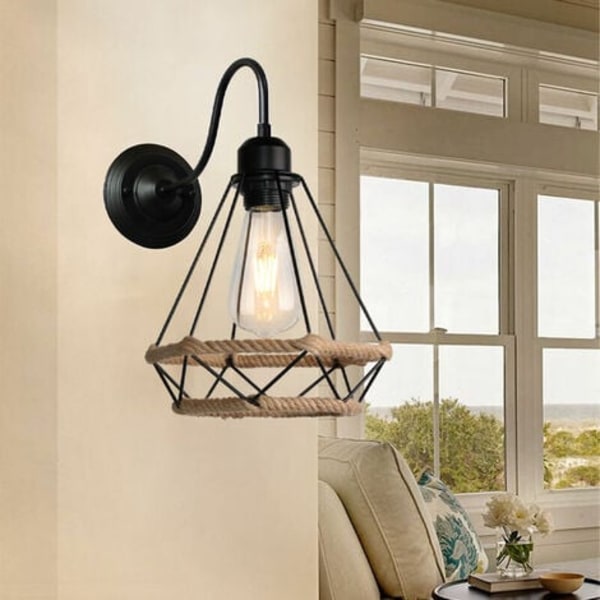 Retro Hampetau Vegglampe E27 Metall for Soverom Stue Loft Svart - Svart