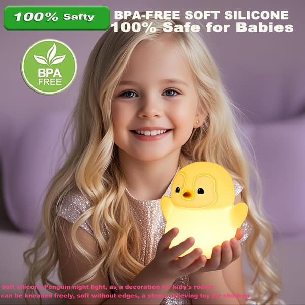 LED Penguin Night Light, Cute Squishy Table Lamp, 2 Levels Dimmable Kids Night Light, Touch Lamp