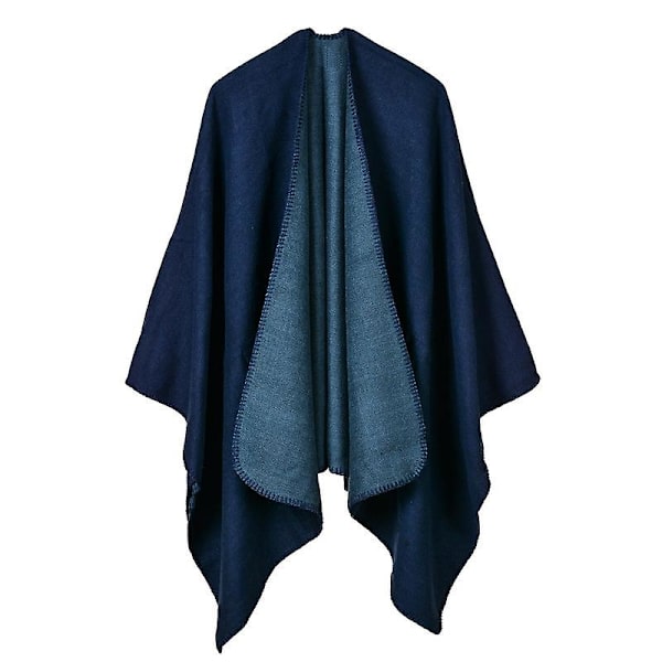 Solid Cashmere Wide Slid Cape, Warm Mono Cape, Plain Cape Navy