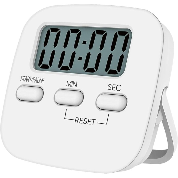 Magnetisk kökstimer med stor LCD-display, med stoppur, högt larm och nedräkningstimer, Vit