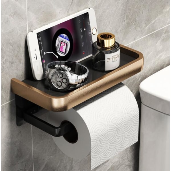 Rei'ittämätön kylpyhuoneen wc-paperiteline seinäteline WC-paperirulla (kaksikerroksinen musta ja kulta)