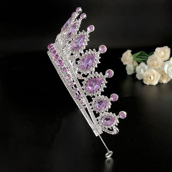 Purppura tekojalokivi Stone Crown pääpanta Prinsessa morsiamen hiusvanne kimalteleva päähine Hiustarvikkeet Silver