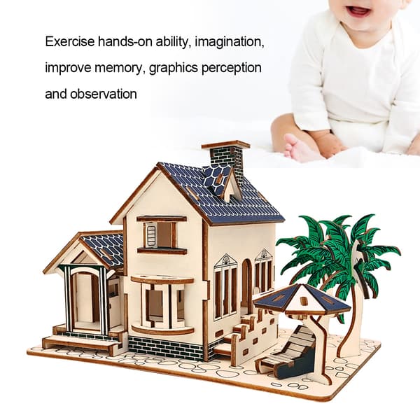 Træ 3D Puslespil Villa Hus Model Pædagogisk Legetøj til Børn