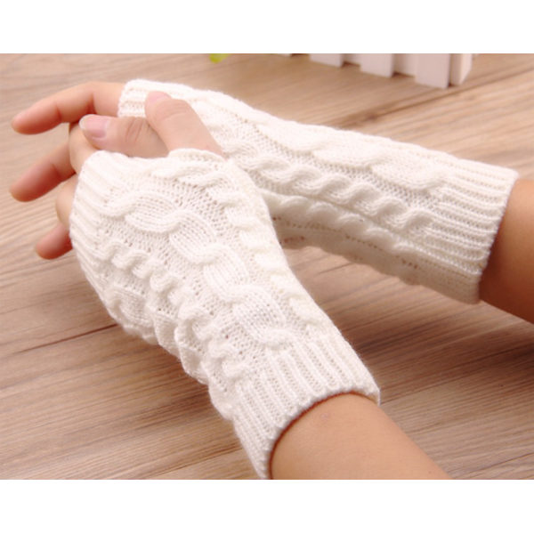 Armvarmere strikkede, fingerløse og korte -[20 cm] -hansker White