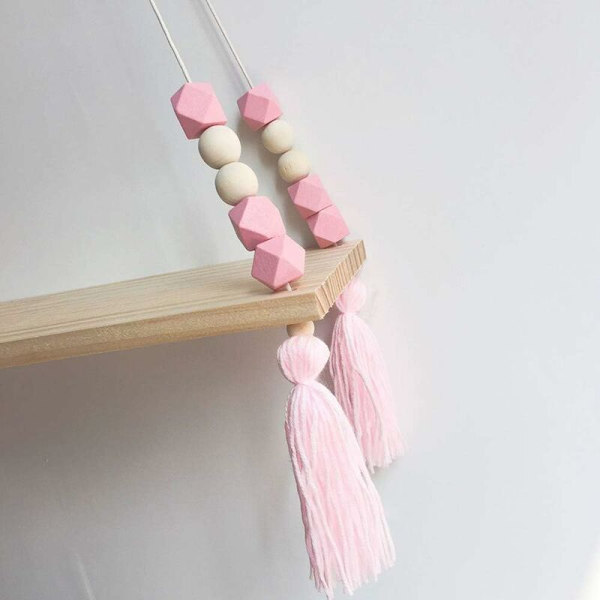 Home Wooden Beads Tassel Hylde Macaron Opbevaringshylde (Pink Octagonal Beads),