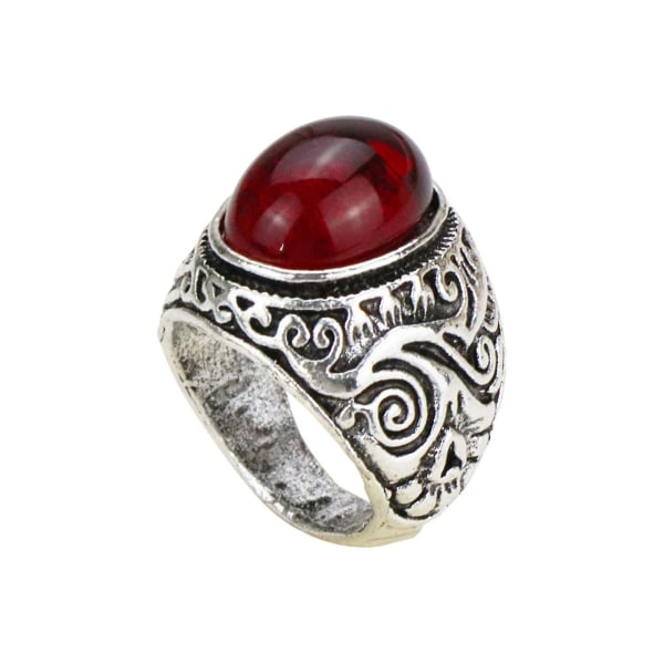 Carved Rock Style Män Ring Legering Röd Faux Gem Finger Ring Smycken Accessaries