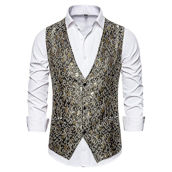 Enkelknäppt väst för män Slim Fit formell print väst XL Gold