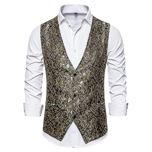 Miesten Single Breasted Vest Slim Fit Muodollinen print liivi XL Gold